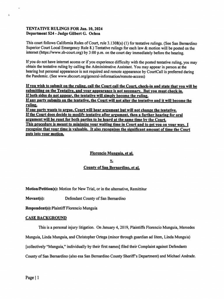 San Bernardino Tentative Rulings Jan 2024 | PDF | Damages | Judgment (Law)