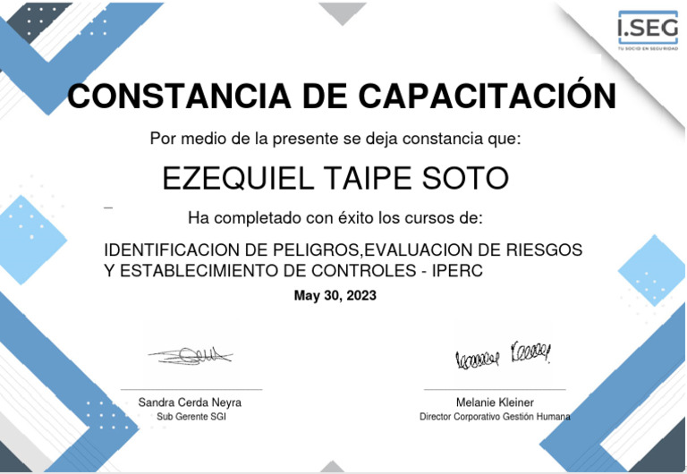 Certificado Del Curso Iperc | PDF