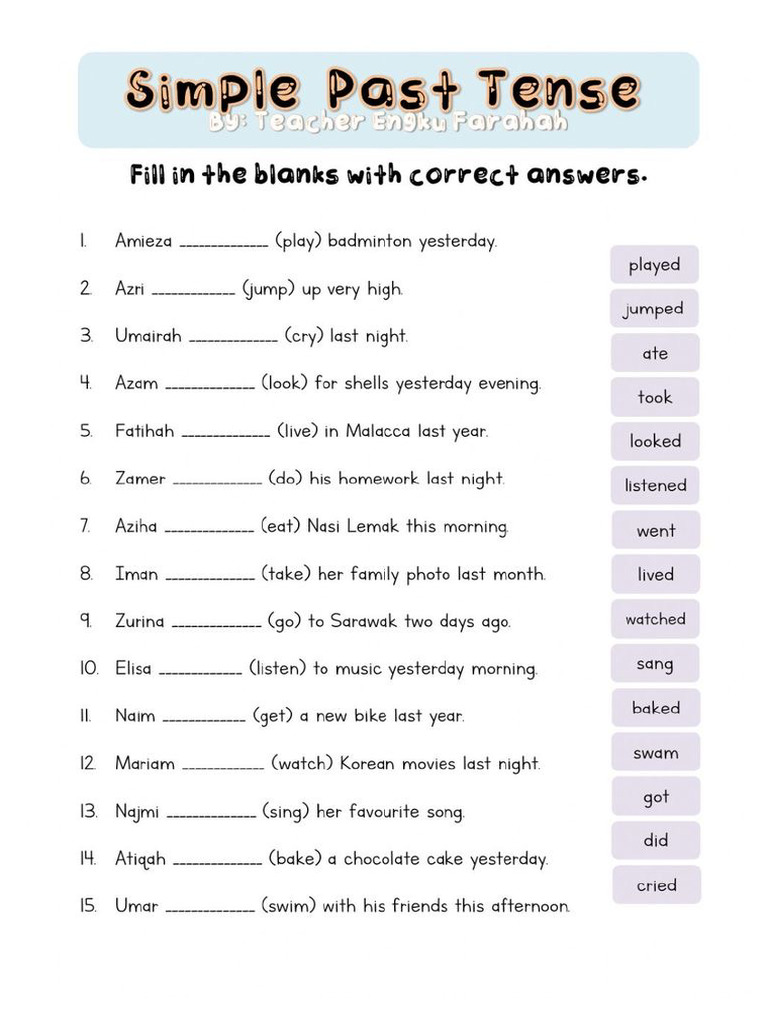 Grade2 Past Tense | PDF
