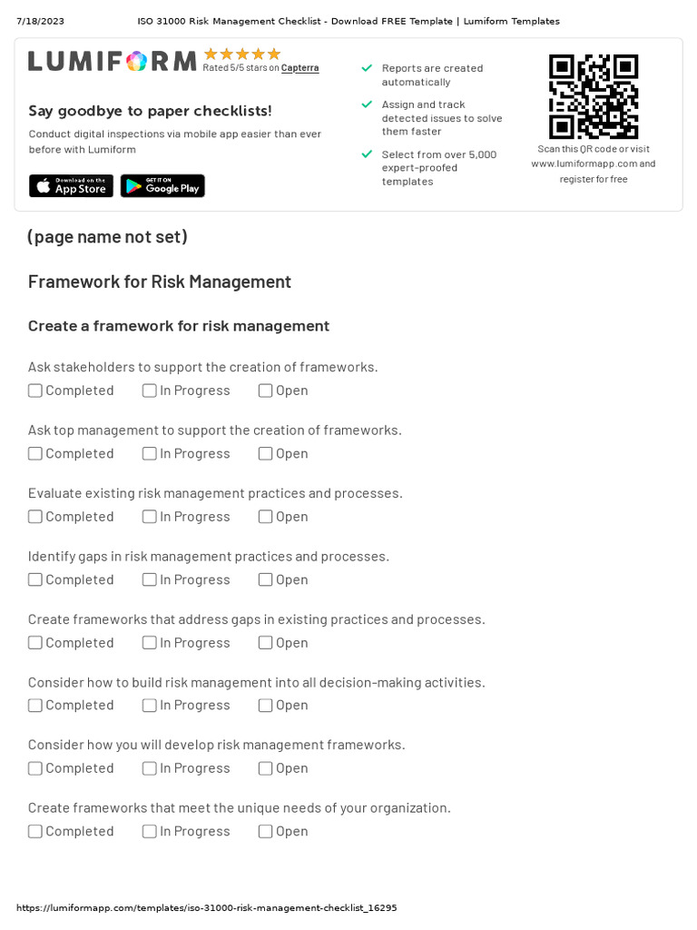 Iso 31000 Risk Management Checklist PDF Risk Management Risk