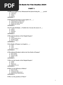 MCQ Bank For Pak Studies 2024