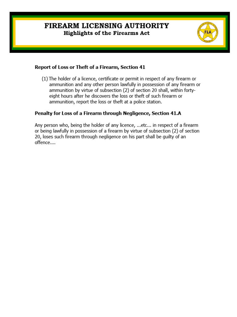 Report of Loss or Theft of A Firearm, Section 41 | PDF