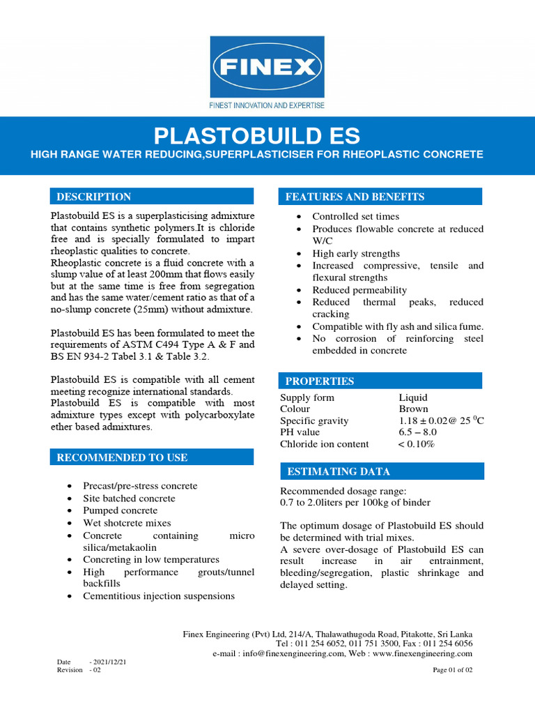Plastobuild ES: Superplasticiser Overview | PDF | Technology & Engineering