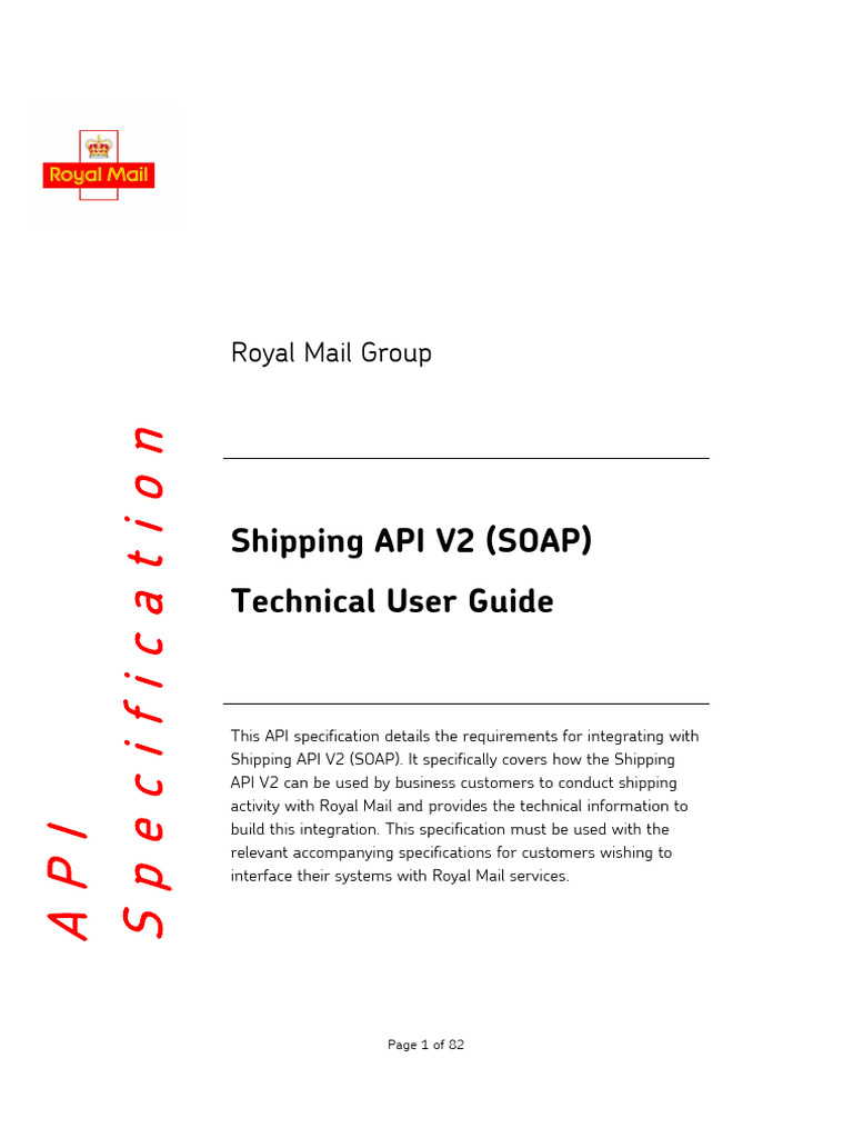 Royal Mail Shipping API V2 Guide | PDF | Xml Schema | Xml