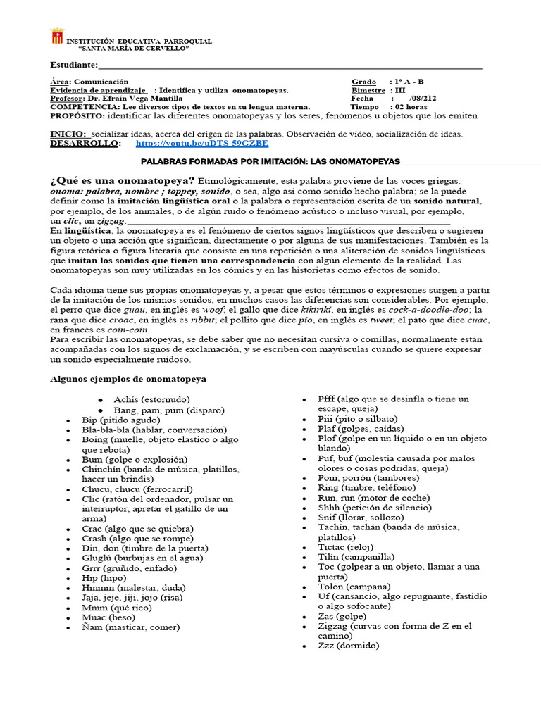 Activ Aprend 2 III Bimestre - Conocemos Las Onomatopeyas | PDF ...
