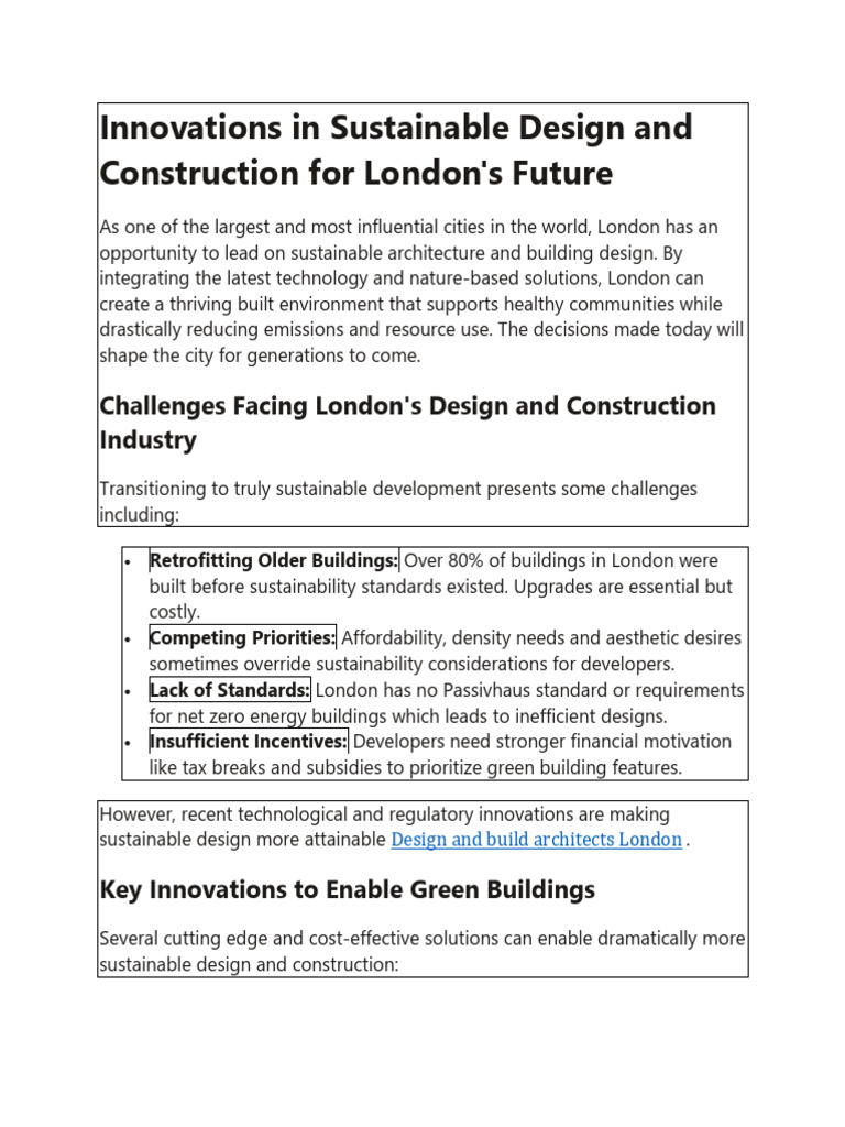 Innovations in Sustainable Design and Construction For London's Future ...