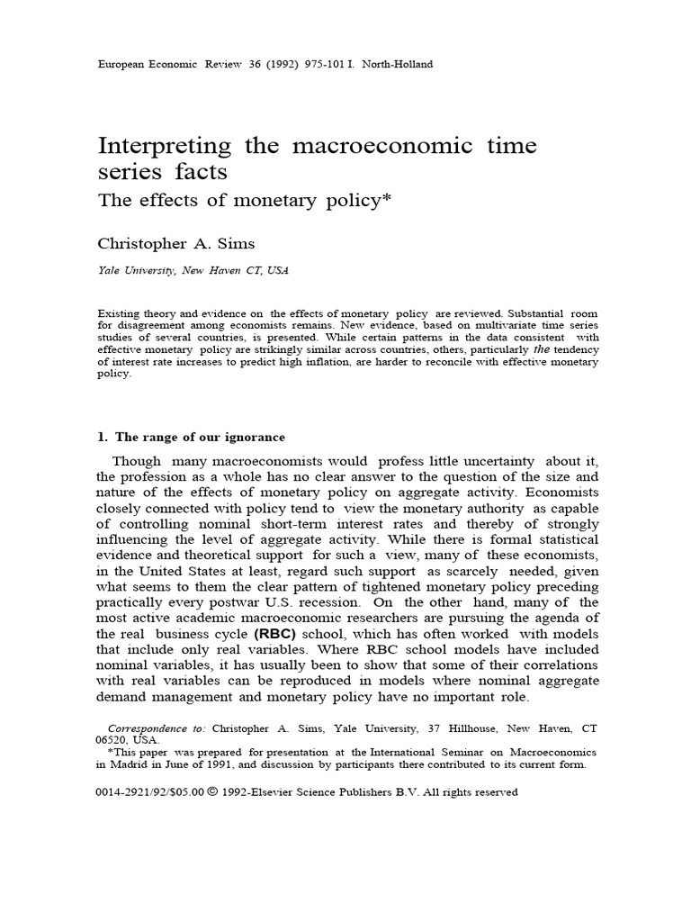 1992 - Sims - InterpretingTheMacroeconomicTimeSeries | PDF