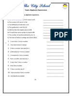 Worksheet Algebraic Expressions and Time