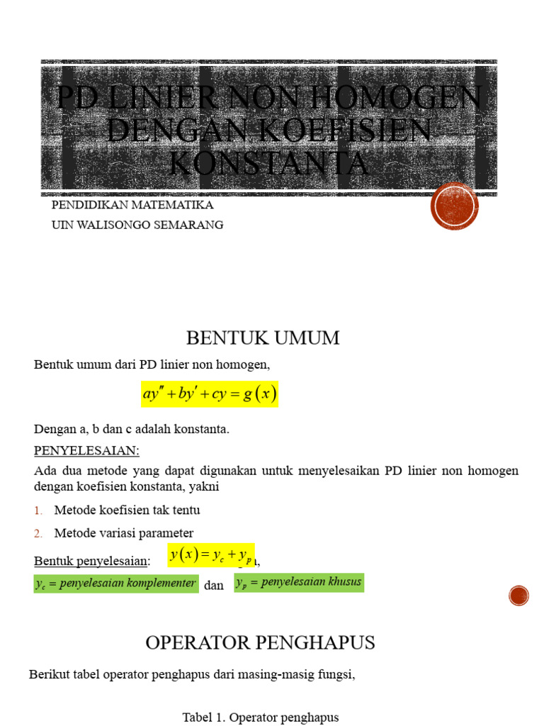 PD Linier Non Homogen Dengan Koefisien Konstanta | PDF