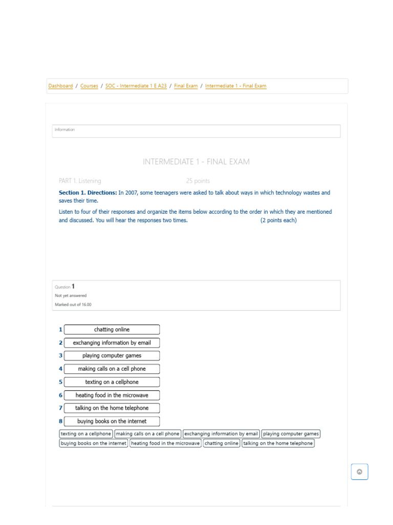 Intermediate 1 Final Exam Overview | PDF | Educational Technology | Air ...