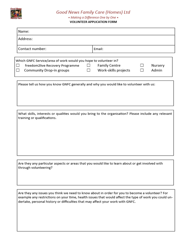 Volunteer Application Form for GNFC | PDF | Volunteering