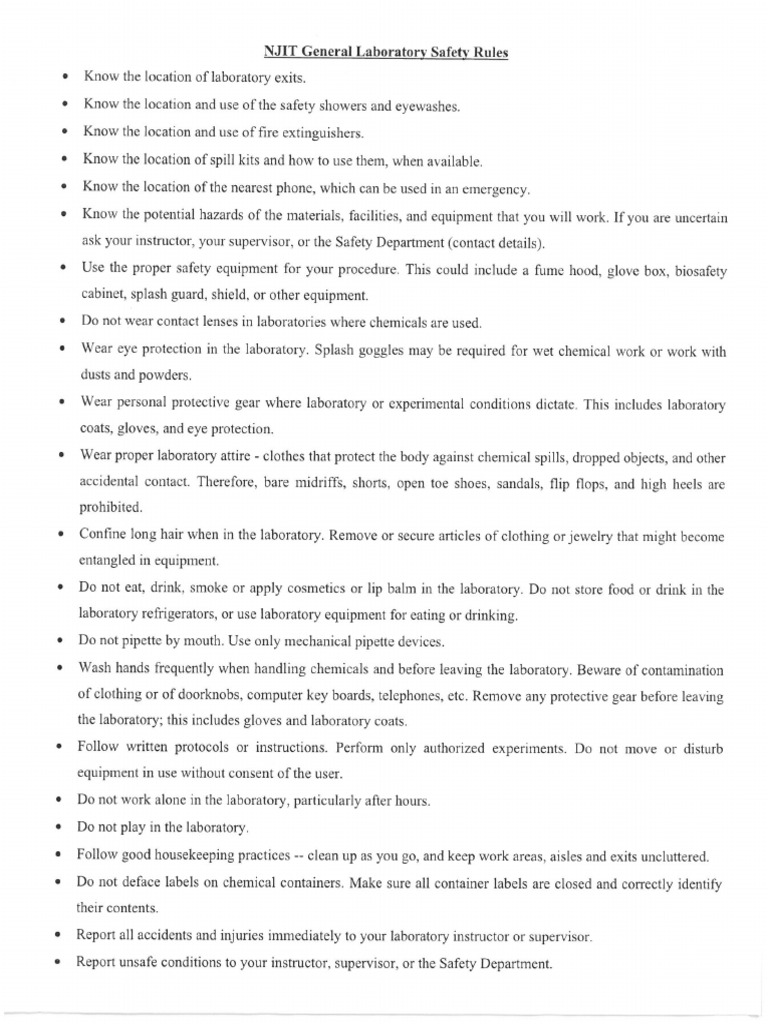 njit general laboratory safety rules PDF