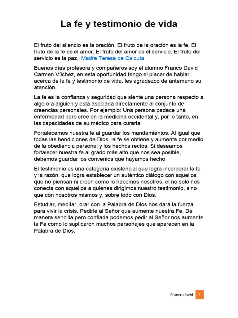 La Fe Y Testimonio De Vida2 Pdf