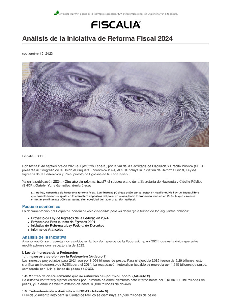Análisis de La Iniciativa de Reforma Fiscal 2024 PDF