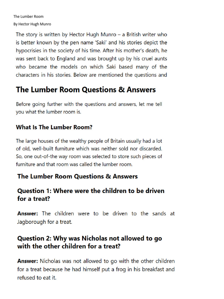 The Lumber Room - QUESTIONS & ANSWER | PDF