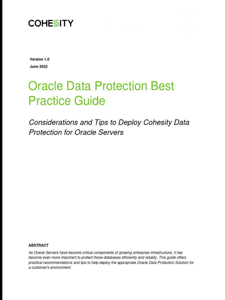 Oracle Data Protection with Cohesity Guide | PDF | Backup | Databases