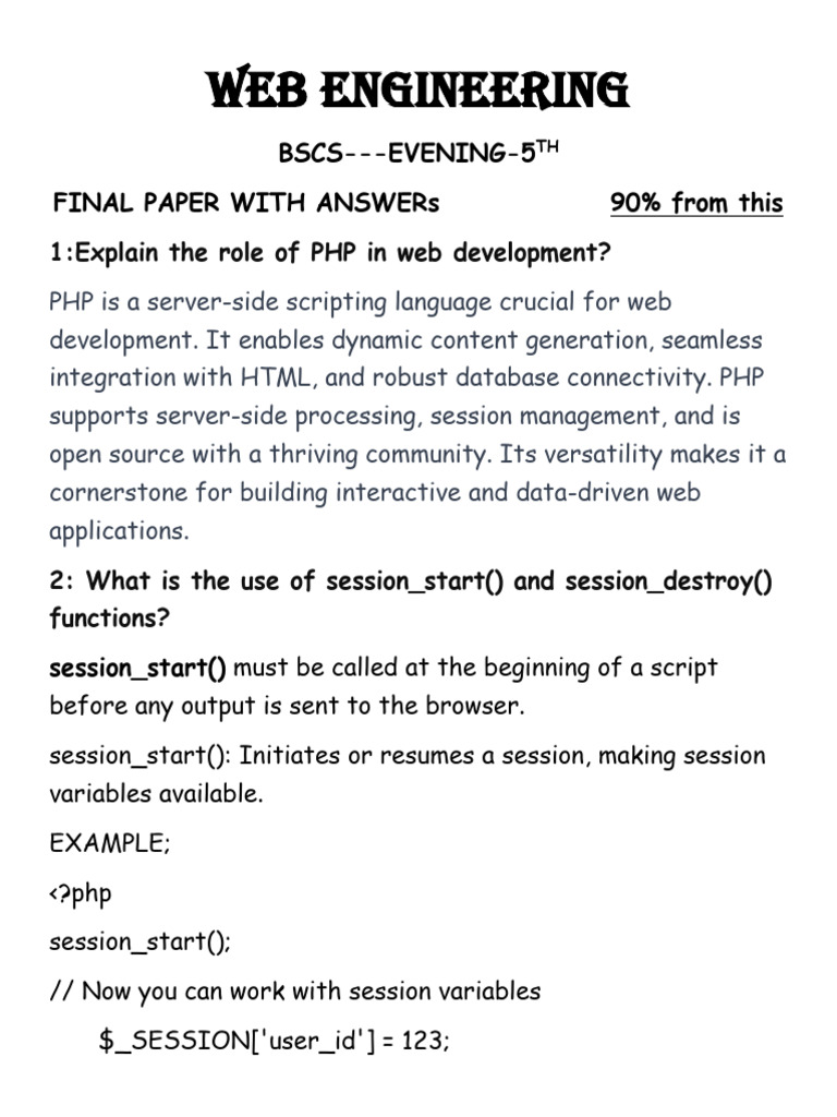 PHP Web Development Final Exam Guide | PDF | Php | Http Cookie