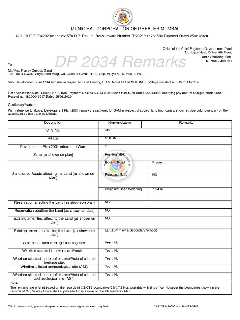 Mumbai DP 2034 Remarks Overview | PDF