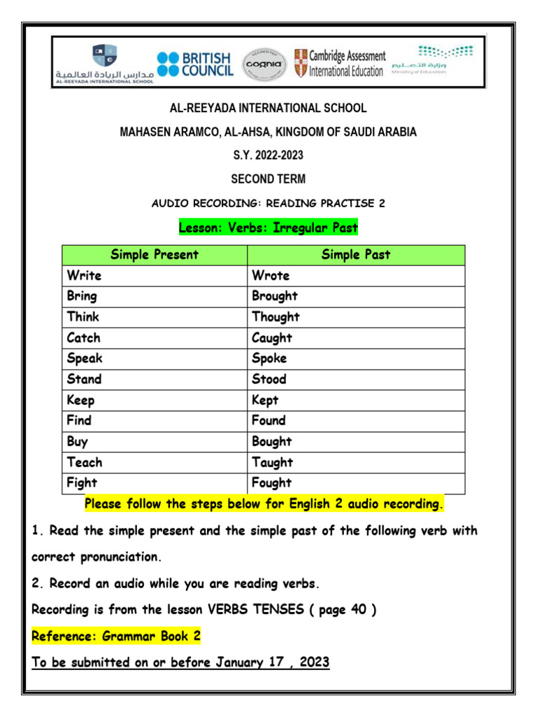 GR.2_Audio_Recording_VERBS_(_Reading_and_Spelling_Practise_worksheet