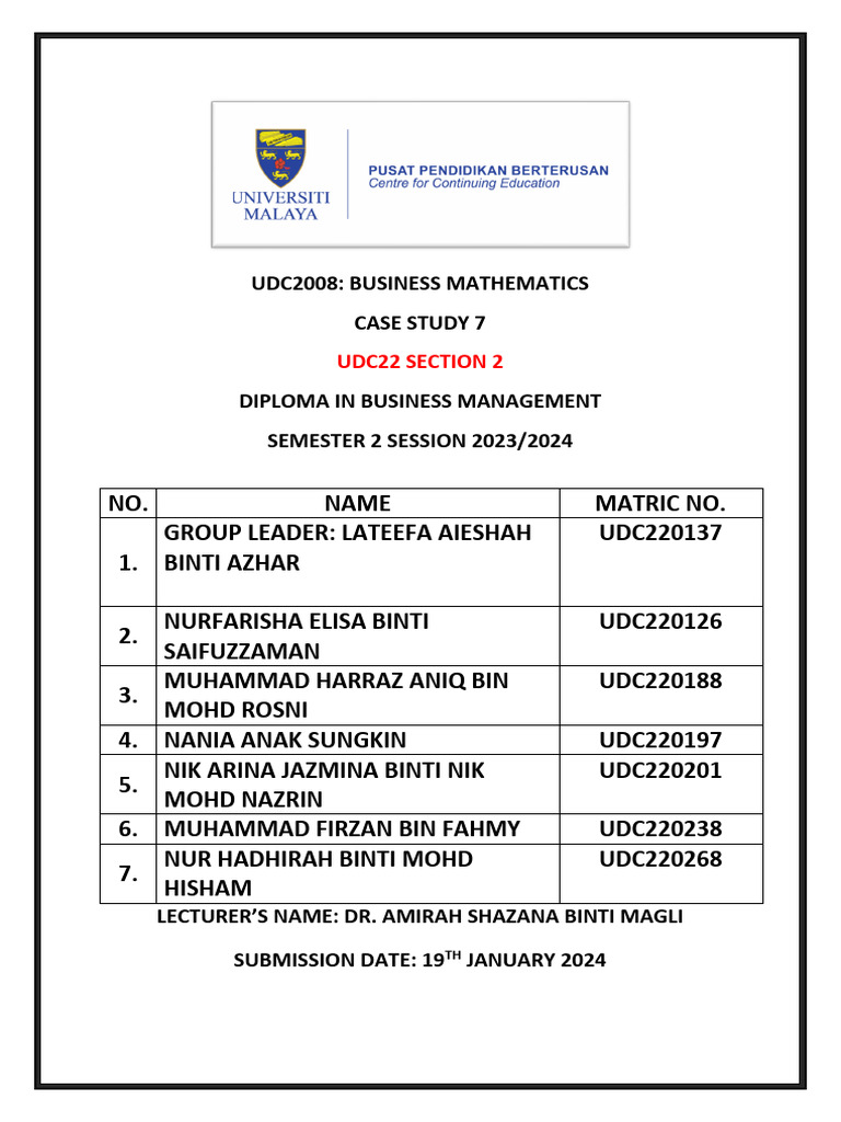 Business Mathematics Case Study 2023 | PDF | Finance & Money Management