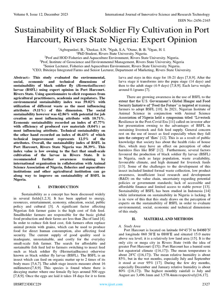 Sustainability of Black Soldier Fly Cultivation in Port Harcourt ...