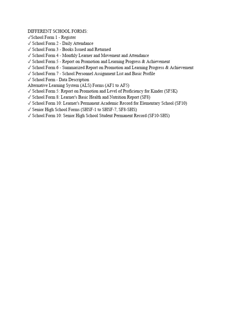 Overview of School Forms 1-10 | PDF