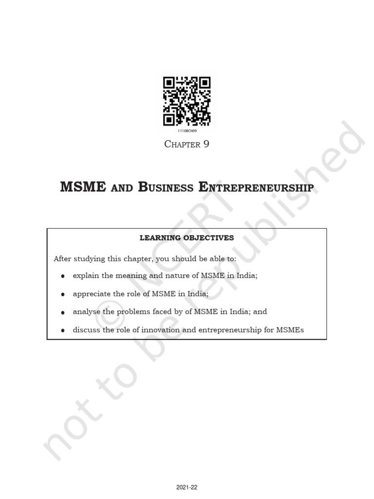 Msme B E: and Usiness Ntrepreneurship | PDF