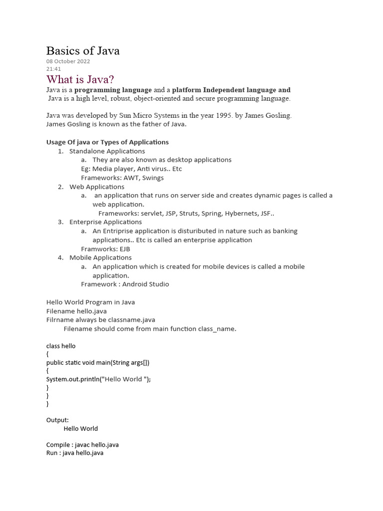 Basics of Java | PDF