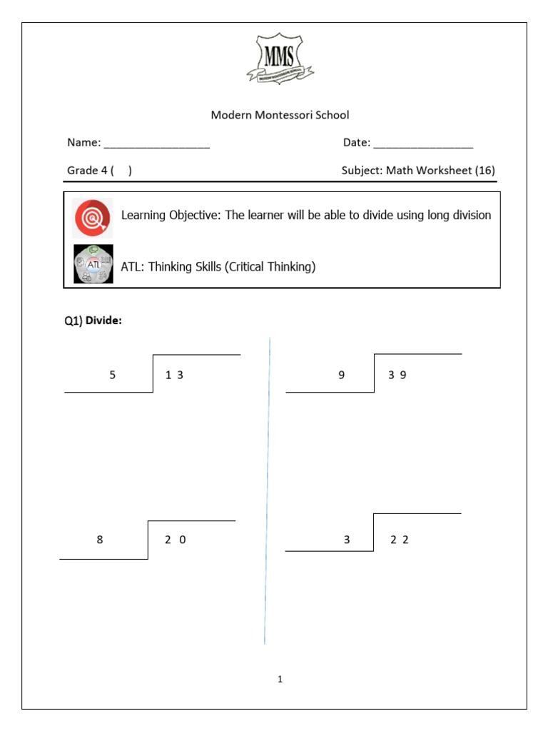 Worksheet 16 (Long Divison) | PDF