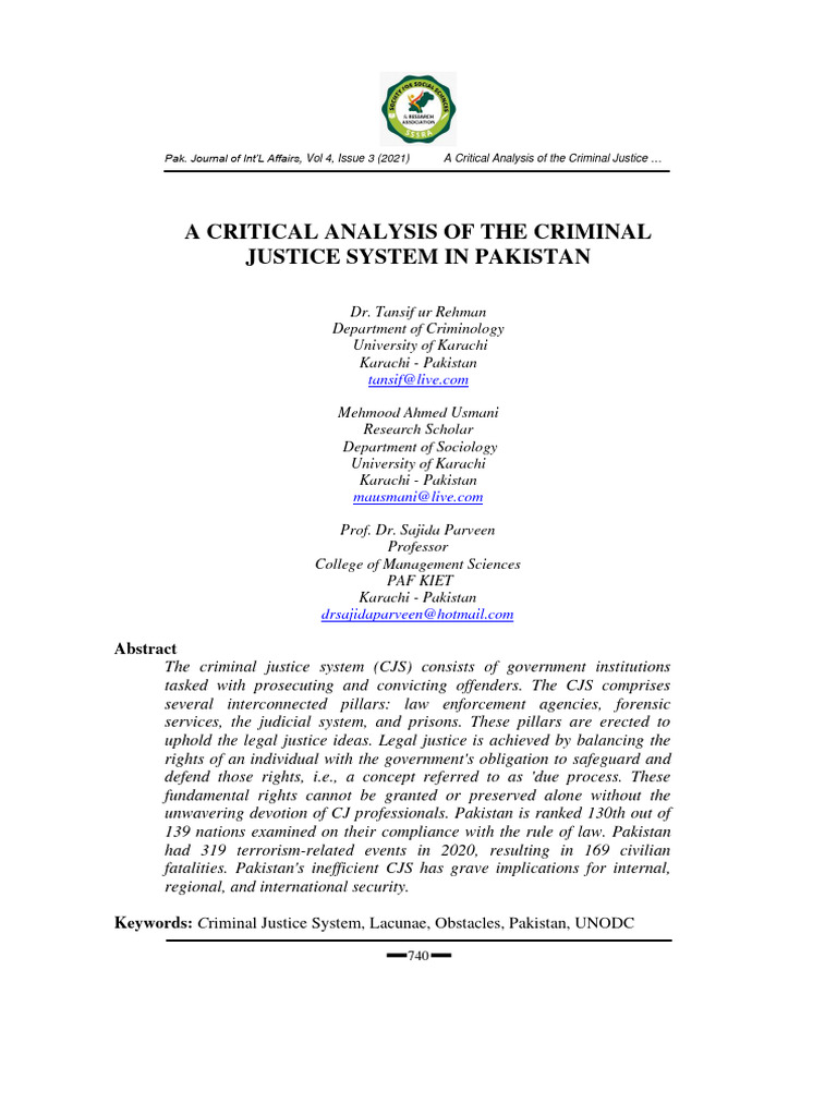 Analysis of Pakistan's Criminal Justice System | PDF | Prison | Police