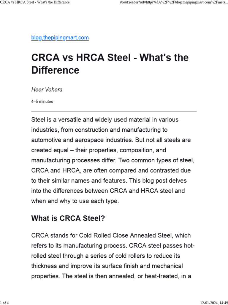 CRCA Vs HRCA Steel What's The Difference PDF
