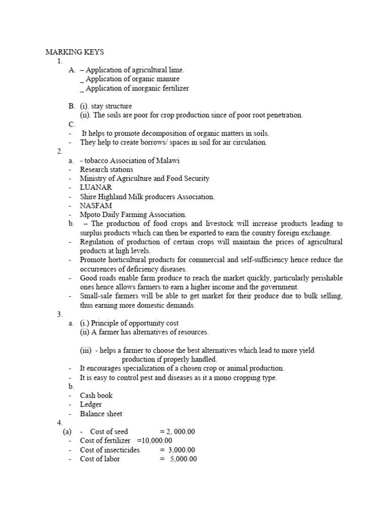 Marking Keys PDF Agriculture Manure