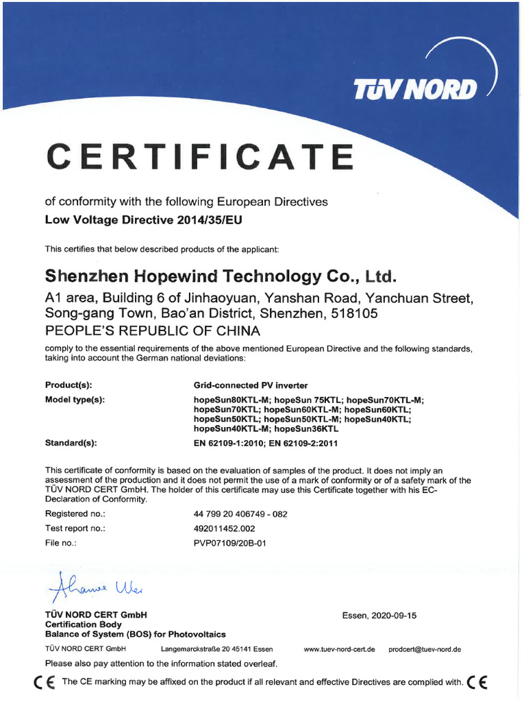 hopeSun36KTL To hopeSun80KTL-M LVD Certificate - pdf-revHEAD - svn000 ...