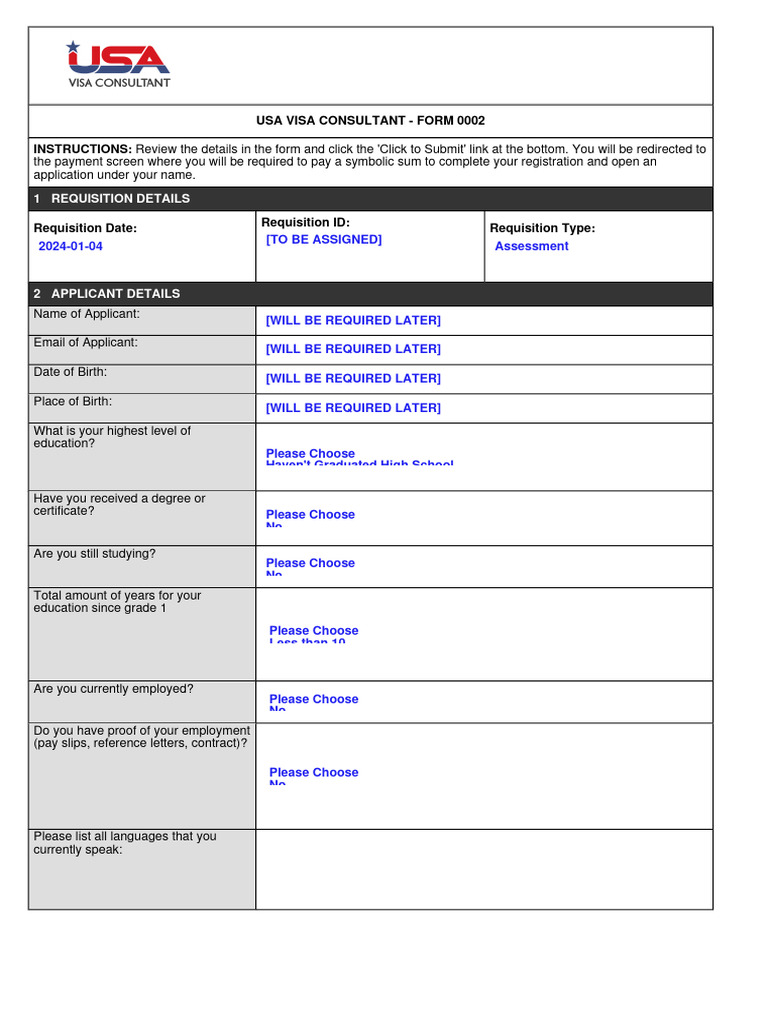 USA Visa Consultant Form 0002 | PDF | Academic Degree | College