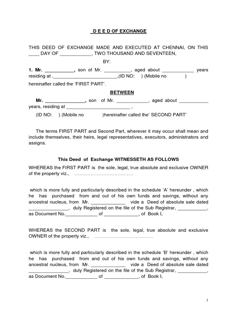 Exchange Deed PDF Deed Property Law