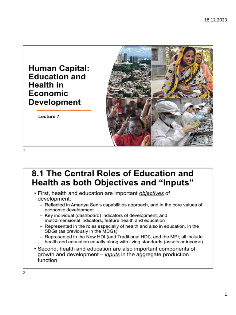 Lecture 7. Human Capital - Education and Health in Economic Development