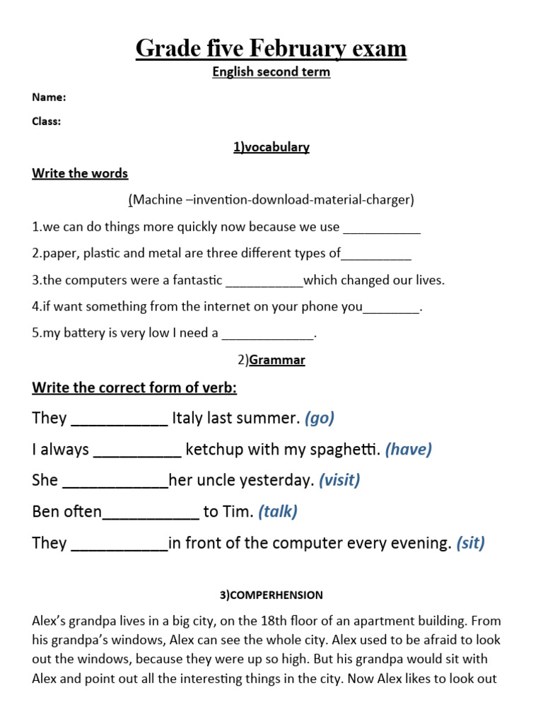 grade 5 feb exam | PDF