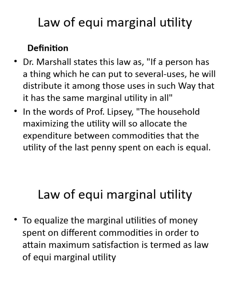 Law of Equi-Marginal Utility Explained | PDF | Utility | Marginal Utility