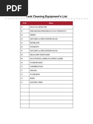 Tank Cleaning Equipment List