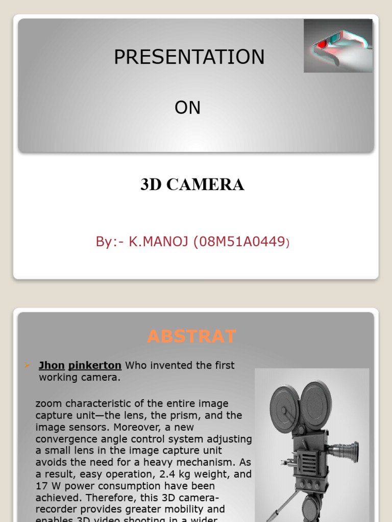Presentation: 3D Camera | PDF | Stereoscopy | Camera