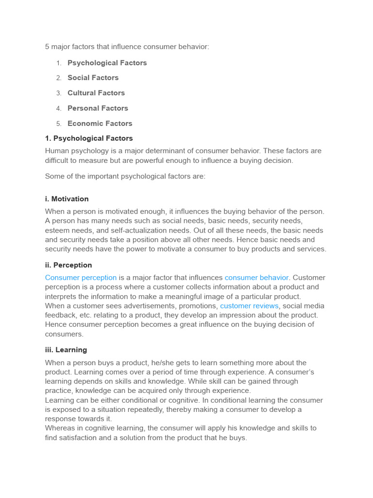Major Factors Influencing Consumer Behavior | PDF | Consumer Behaviour ...