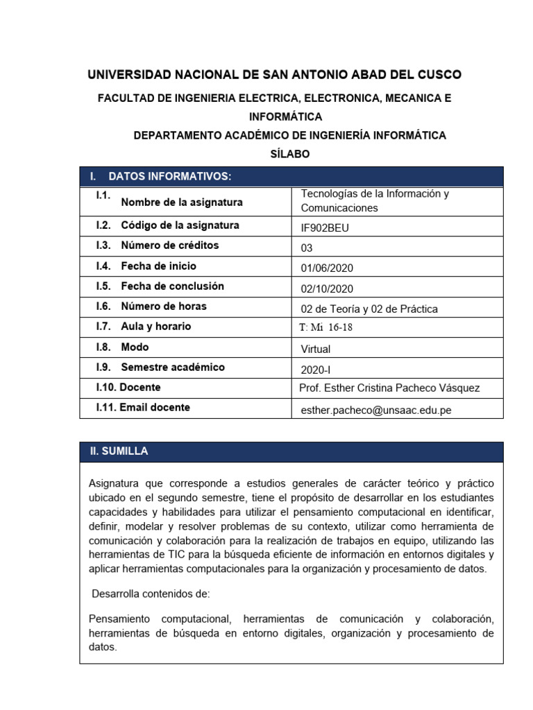 SIlabo TIC 2020 1.docx (Educacion) | PDF