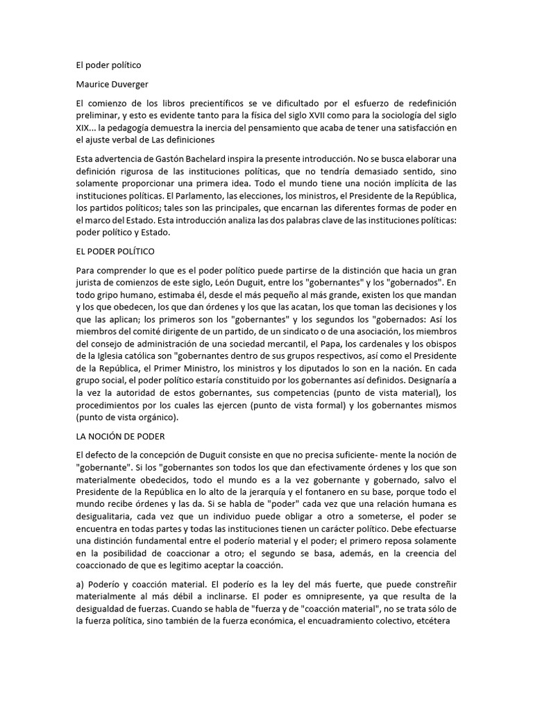El Poder Politico Duvergerd | PDF | Estado (política) | Sociedad