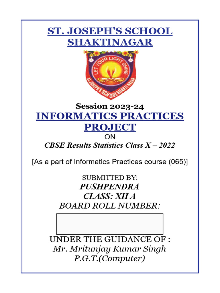 Class 12 Informatics Practices IP Project On CBSE Result Statistics ...