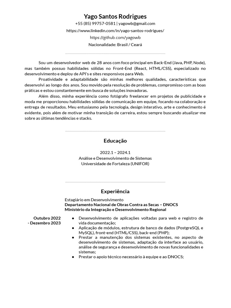 Desenvolvedor Web Full Stack Brasil | PDF | Postgre SQL | Rede mundial ...