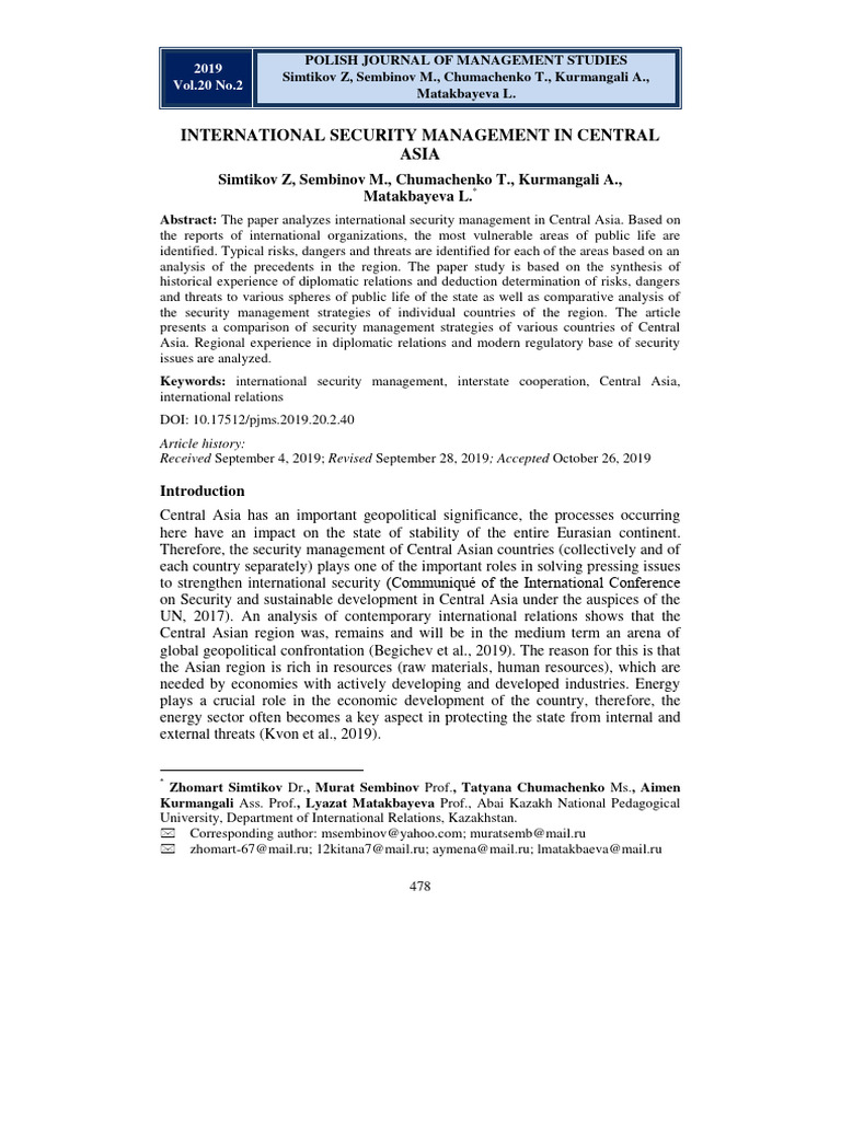 International Security in Central Asia | PDF | Central Asia | Tajikistan