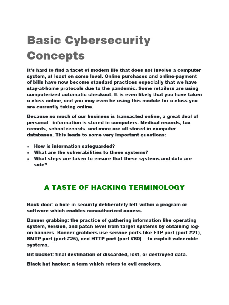 Basic Cybersecurity Concepts Explained | PDF | Information Security ...