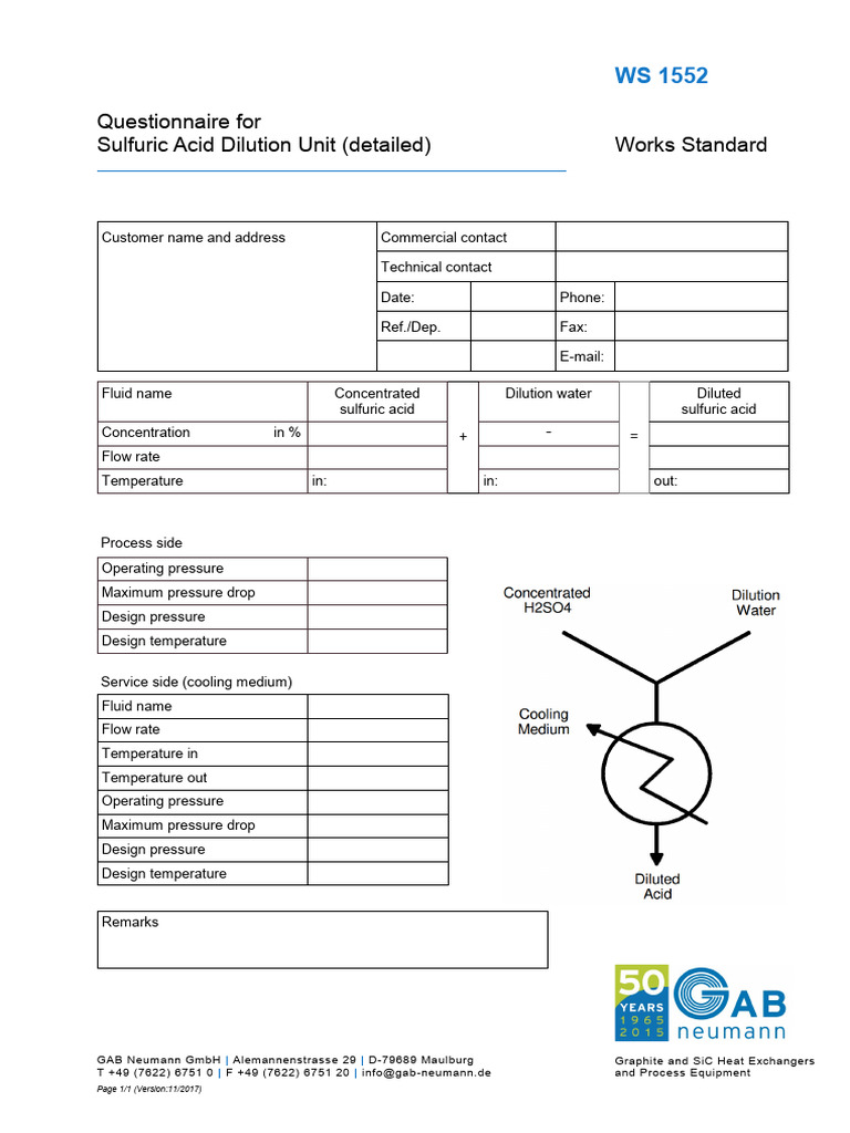 WS1552FormEn Questionnaire For Sulfuric Acid Dilution Unit Detailed