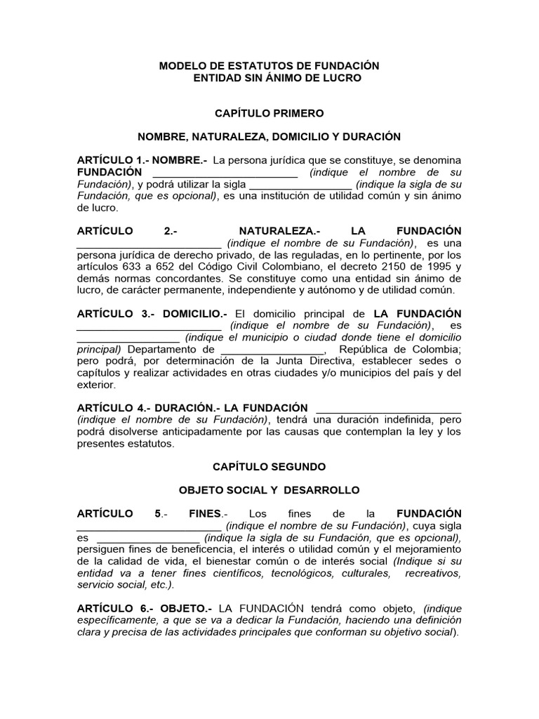 Modelos de Estatutos para Fundaciones | PDF | Fundación (sin fines de ...