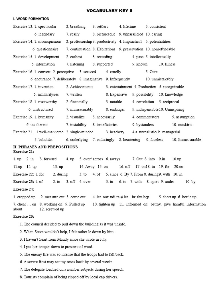 Vocabulary Exercises Guide | PDF